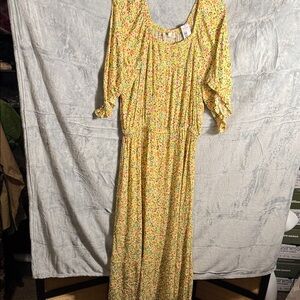 NWT maxi dress Studio Yellow Floral Long Sleeve Dress women’s size XL